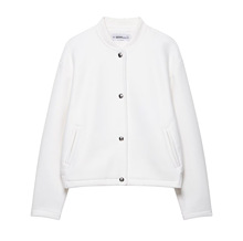 NSSF  自制2025秋季新款爆欧美风女装白色立领棒球服小个子休闲短