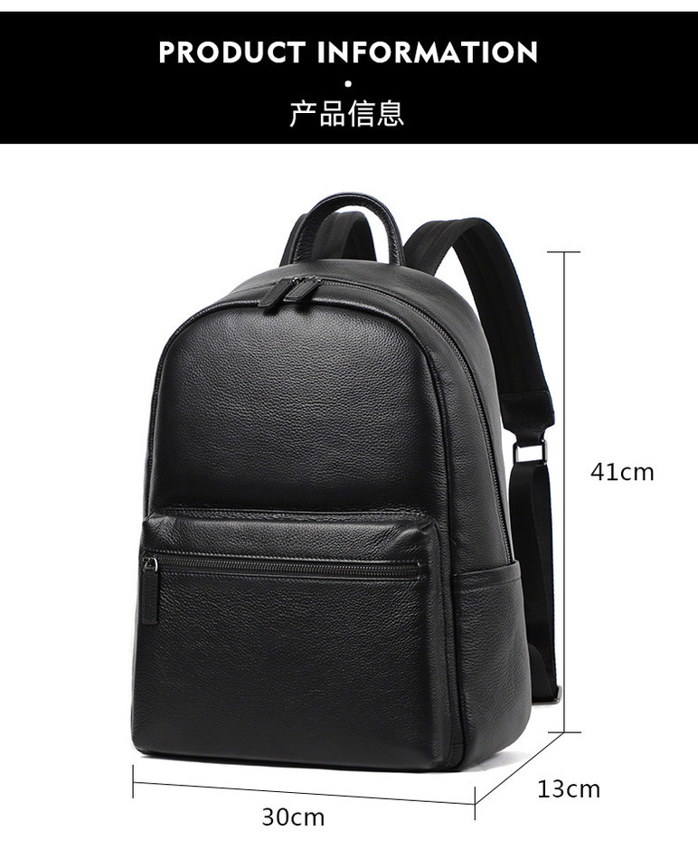 Ba lô nam da bò thật cỡ lớn 30×13×41 cm, ba lô du lịch công tác chống trộm ngăn laptop 14 inch — Màu đen chi tiết 10