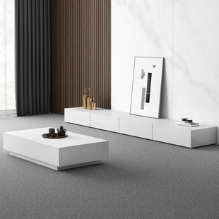 Italian Style Light Luxury Minimalist Rock Board TV Cabinet Black Modern Simple Small Apartment Living Room Coffee Table TV Cabinet Combination