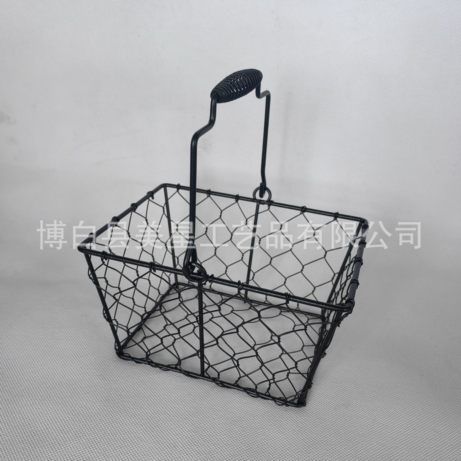 직사각형 트위스트 메쉬 핸드바스켓 매트 블랙 17X13X9HCM