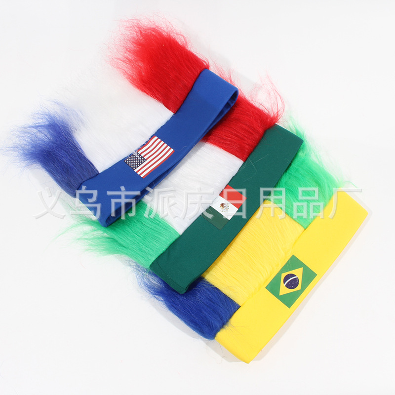 Transfronterizos para fanáticos de colores pelucas apoyos de la Copa del Mundo para adultos fuente especial fabricantes en stock al por mayor