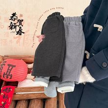 过年服儿童冬季森系新款假两件呢子休闲裤男女童加绒加厚裤子