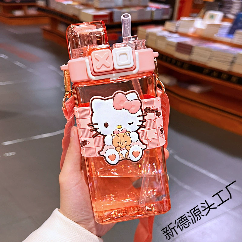 Square children's high quality plastic straw with glass for elementary school students, fall protection