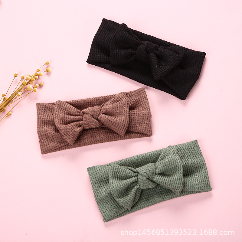 Tocado para bebé, diadema tipo waffle de lana, arco de punto, banda de pelo para niños, venta al por mayor para comercio exterior.