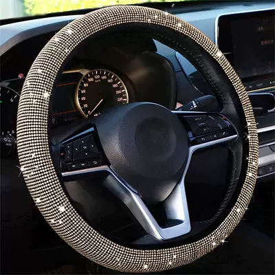 Steering wheel cover – Factory Cross-Border Car Diamond-Studded Steering - champagne-gold-diamond-38cm