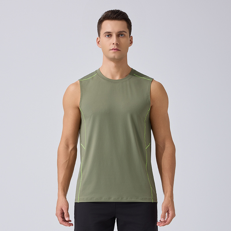 Chalecos deportivos transfronterizos maratón de verano sólido camiseta sin mangas entrenamiento de fitness rápido seco y transpirable chaleco masculino