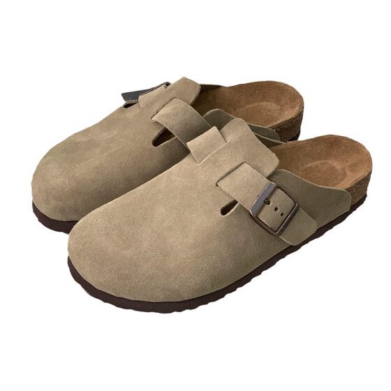 Sangpo Burkan Shoes Women's Cork Spring and Autumn Sandals Flat Top Genuine Leather Platform Outer Wear Lazy Shoes Cowhide Burkan Half Slippers