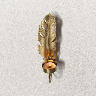 Wholesale Candlestick bedroom living room iron wall hanging decoration shooting props cross-border Nordic light luxury golden leaf wall hanging