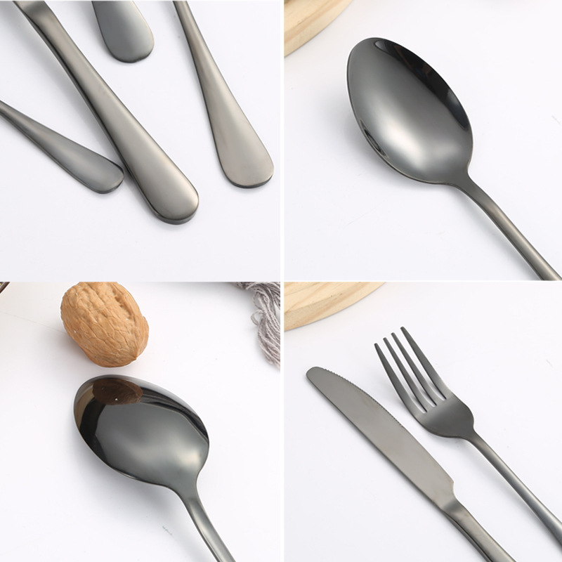 Vajilla de acero inoxidable simple de Amazon transfronteriza 1010 Cuchillo, tenedor y cuchara de comida occidental Juego de 24 piezas Juego de caja de regalo de cuchillo y tenedor de carne