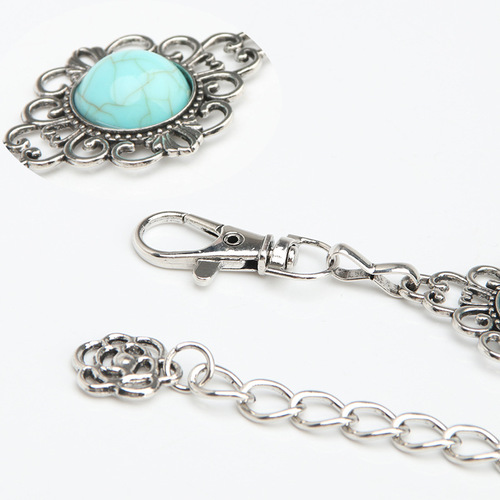 European and American fashion retro metal pattern waist chain women's versatile dress suit accessories agate stone decorative belt