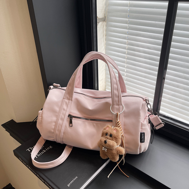 Niche Nylon Lightweight Large Capacity Casual Korean Style Gym Bag Travel Boston Zipper Shoulder Tote Bag - Thumbnail 8