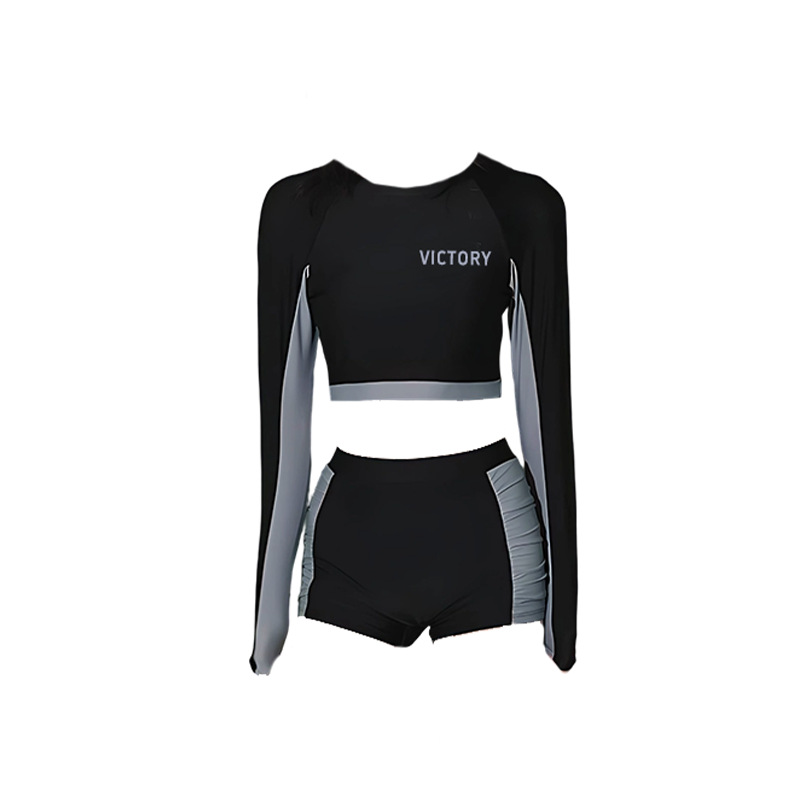 2025 traje de baño dividido con protector solar de manga larga de dos piezas para mujer, estilo deportivo de boxer conservador, traje de baño de vacaciones de aguas termales delgado