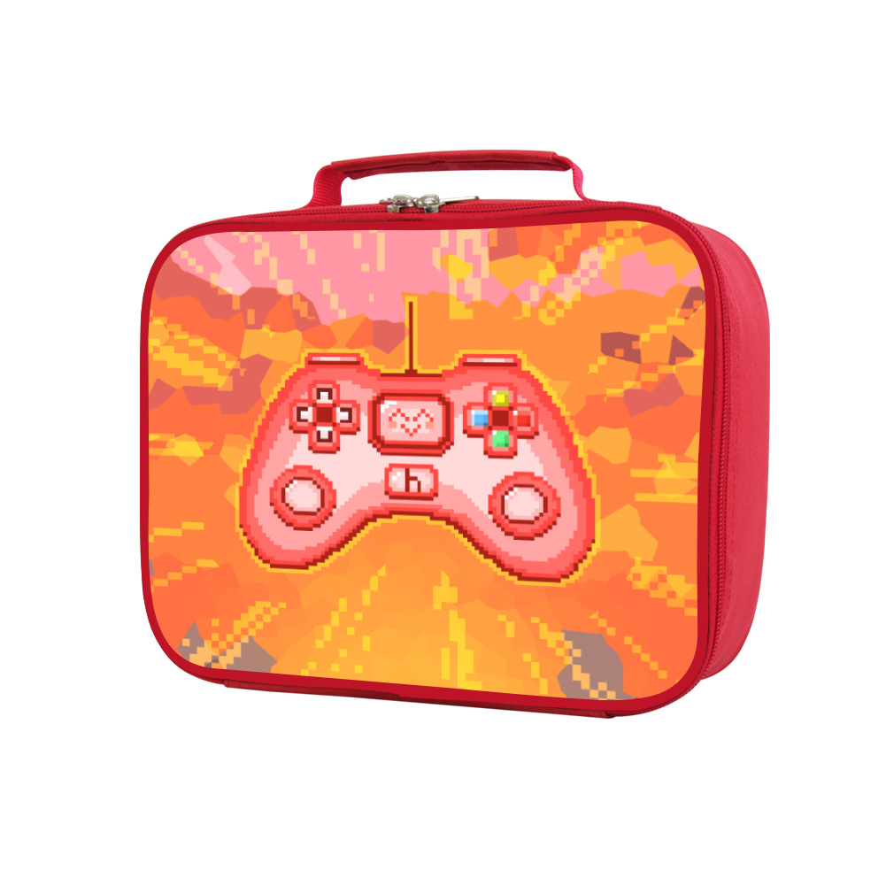 Paquete de almuerzo de estudiantes portátil de dopamina colorido, paquete de almuerzo cuadrado de gran capacidad, paquete de almuerzo de píxeles estrella, mango de juego, paquete de aislamiento térmico