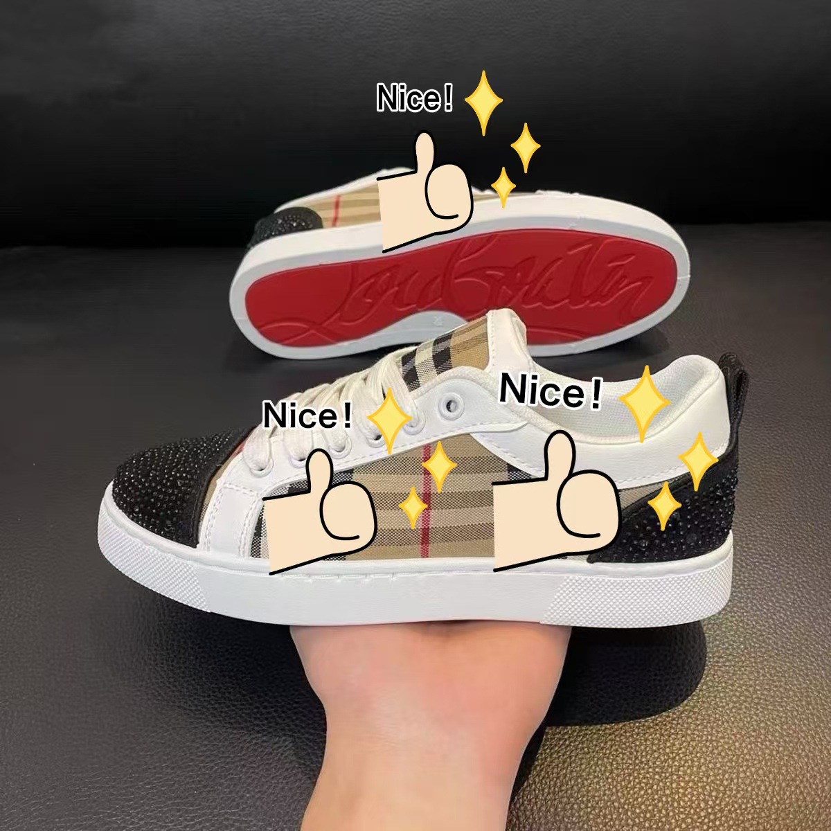 Zapatos de mujer de temperamento con remaches, zapatos de deporte de pareja de lujo ligeros casuales transpirables, zapatos de moda de diamantes estrella para hombres, suela blanda para estudiantes, suela roja todo fósforo