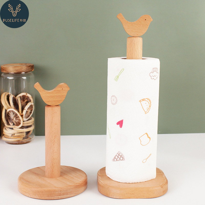 Titular de tejido de madera de estilo japonés rollo de cocina estante de almacenamiento de papel dibujos animados perezoso titular de trapo herramientas de cocina de haya Alta