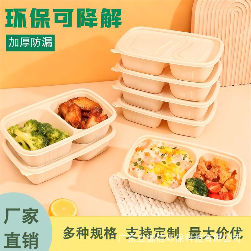 Disposable Biodegradable Lunch Box with Lid, Bamboo Powder Bio-Based Fast Food Box, Food-Grade Bento Packaging Box, Portable