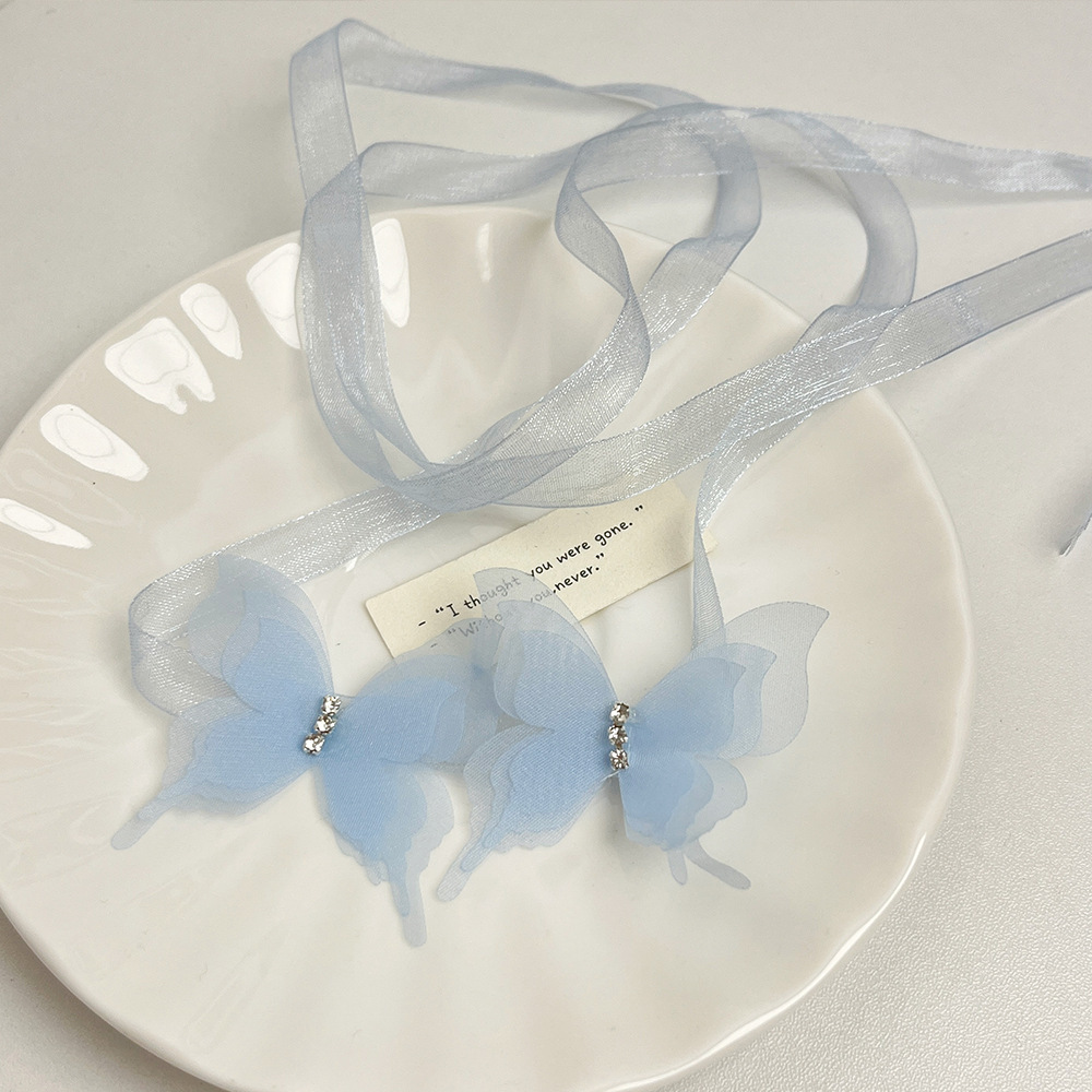 2#블루 나비 리본 목걸이