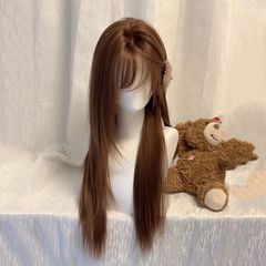 Ziqi ウィッグ レイヤード アメリカン スイート ビーンズ ウォーム ブラウン ロング ストレート ヘア ナチュラル ウィッグ フルヘッド タイプ すっぴんでも着用可能