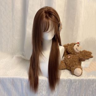 Ziqi Wig Layered American Sweet Bean Warm Brown Long Straight Hair Natural Wig That Can Be Worn Without Makeup Full Headgear