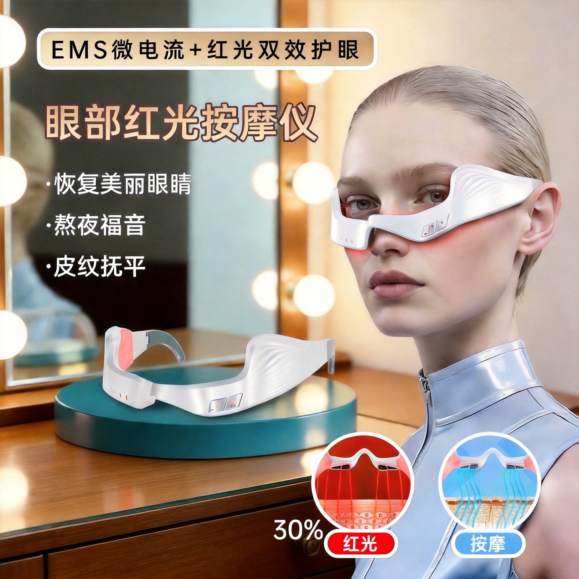 Cross-border Hot Sale EMS Micro-current Eye Protection Instrument Home Eye Massager Essence Introduction Instrument Black Circle Eye Beauty Instrument