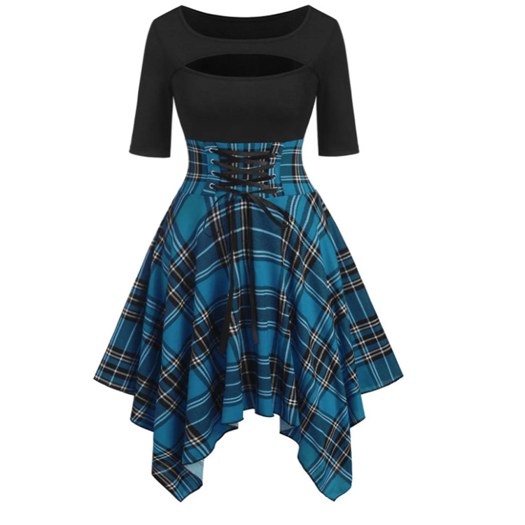 2025 Amazon Aliexpress New Elegant Autum European and American Printed Plaid Long-Sleeved Dress