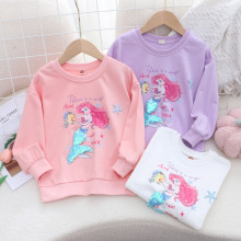 2025童装秋装新款女童卫衣圆领美人鱼上衣外穿毛圈棉厂家一件代发