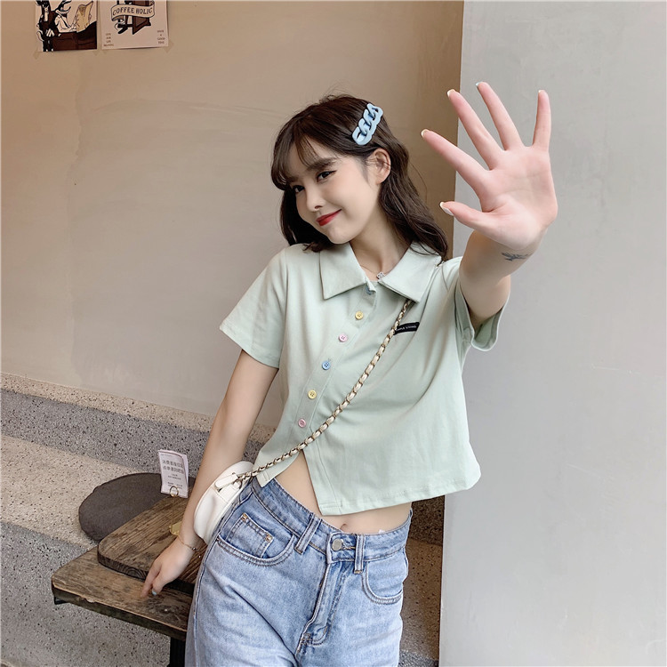 Women's T-shirt Short Sleeve T-Shirts Patchwork Button Simple Style Solid Color display picture 50