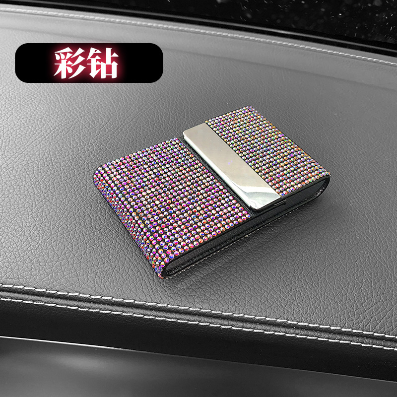 Caja de tarjetas de visita con tapa para coche con diamantes calientes transfronterizos, tarjetero para coche, tarjetero de acero inoxidable, tarjetero con tapa de diamante