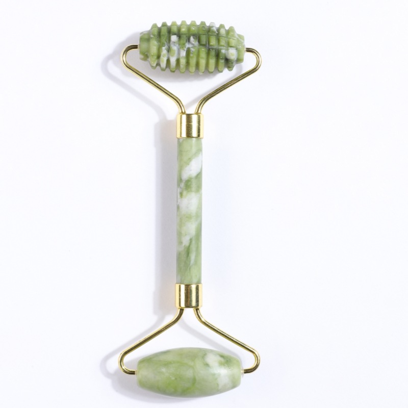Rodillo Masajeador Facial de Jade de Doble Cabezal Jade Natural manual para masaje facial