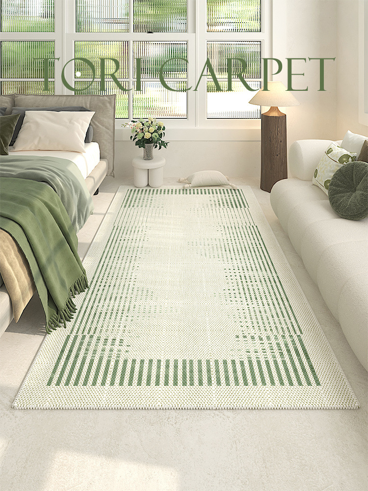 A5L長條床邊地毯綠色客廳地毯臥室加厚床前沙發茶几毯飄窗地墊