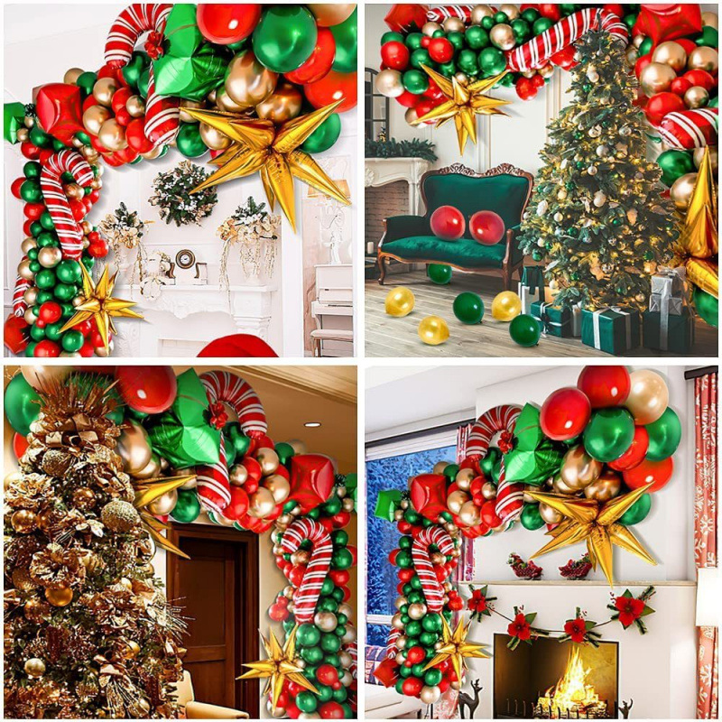 97 pezzi di ghirlanda di palloncini di Natale, set di archi, scatola regalo, decorazione per feste di Natale con stelle esplosive, palloncino fai da te_voghion.com