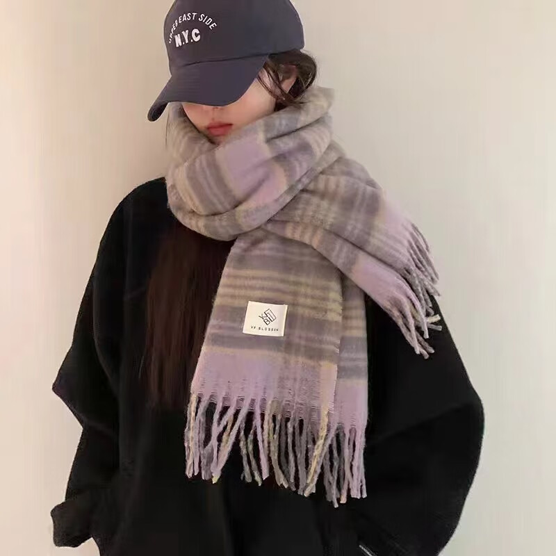 美拉德高级氛围感围巾女冬季韩版百搭加厚马海毛绒围脖保暖卡其色|undefined