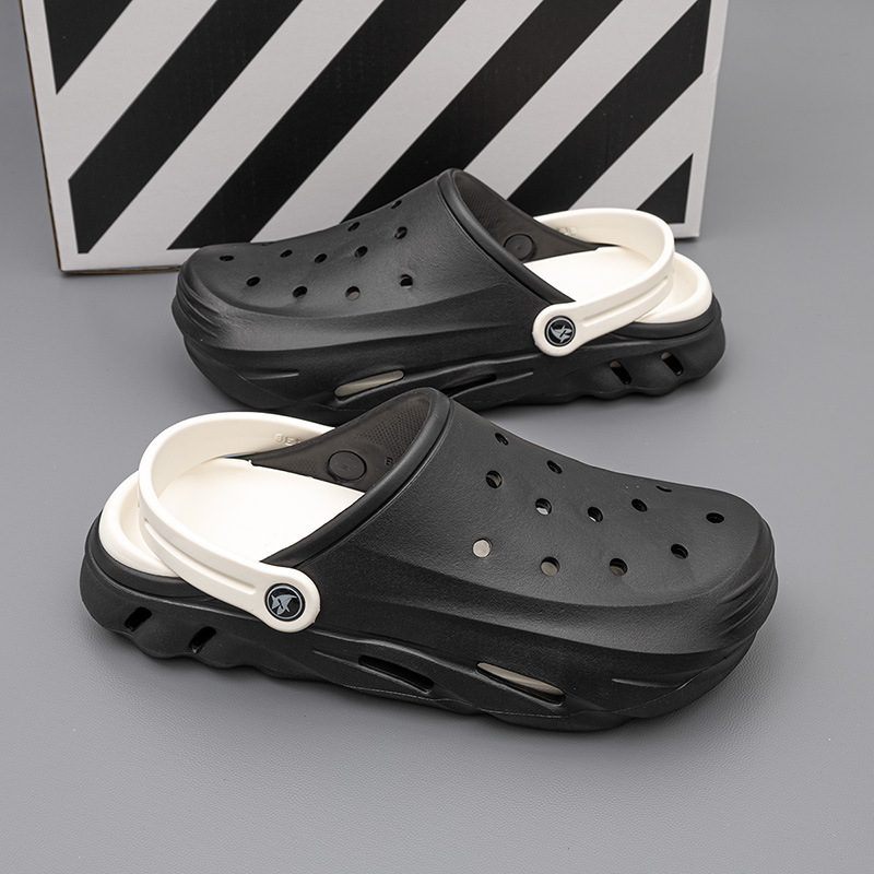 2024 verano nuevo gran tamaño agujero zapatos de playa para hombres cabeza de bolso grueso hueco dos zapatillas frías al por mayor