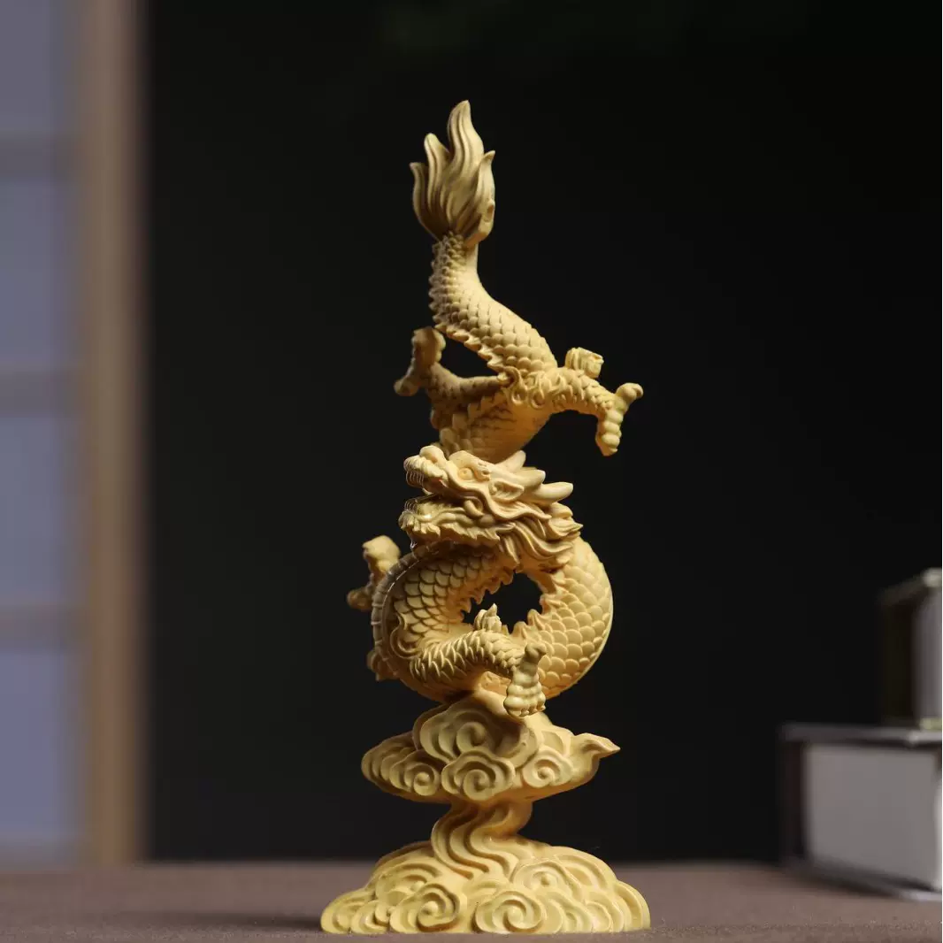 直播爆款黄杨南美黄杨木摆件实木雕刻飞龙在天龙年家居玄关龙摆件