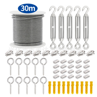 Stainless steel pvc cable coated steel wire rope string light hanging carabiner hook rope tensioner kit
