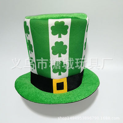 Trébol sombrero alto irlandés sombrero verde sombrero de terciopelo dorado Día de San Patricio vestido de fiesta accesorios transfronterizos