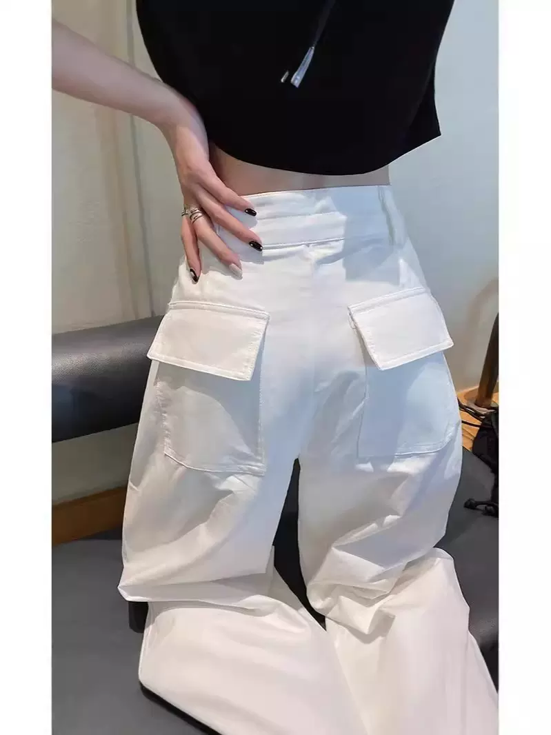 白色美式工装裤2024女秋舒适透气薄款小个子宽松百搭阔腿裤伞兵裤