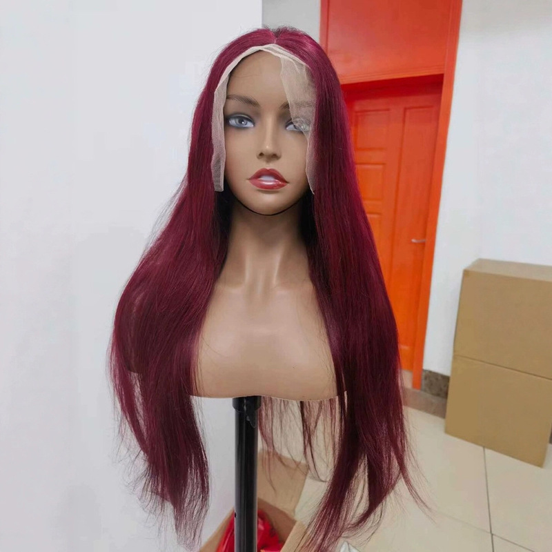 European and American Cross-Border Wig 13X4 99J Burgundy Lace Front Wig Human Hair Lace Front Wig