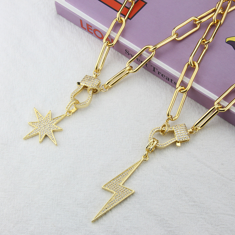 new hip-hop personality lightning copper gold-plated zirconium sweater chain