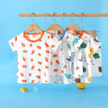 一件代发儿童夏季纯棉短袖套装1-6岁男童家居服女宝宝短裤两件套