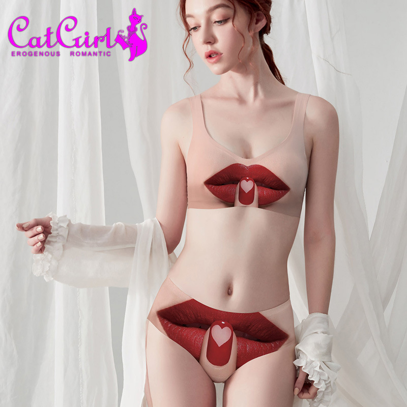 catgirl Seamless Underwear Set Women's Beautiful Back Bra Two-piece Set Push-up Underwear Women's Vest Bra