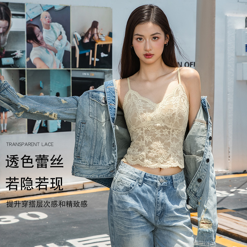 原版秋冬蕾丝吊带背心带胸垫免穿文胸显瘦修身显瘦细肩带保暖内衣|undefined