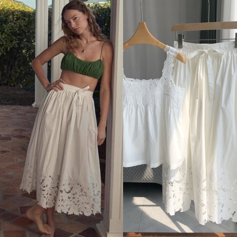 DO Lace Embroidered Pure Art and Beauty Niche Heavy Industry Flower Embroidered Vest Skirt High Waist Umbrella Skirt