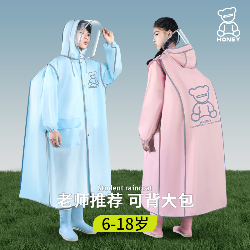 Primary and Middle School Children's Raincoat for Girls and Boys Anti-rainstorm Long Full Body Children's School Raincoat with Large Schoolbag