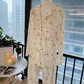 韩式纯欲睡衣少女风春秋款金钻绒长袖长裤可爱家居服两件套可外穿