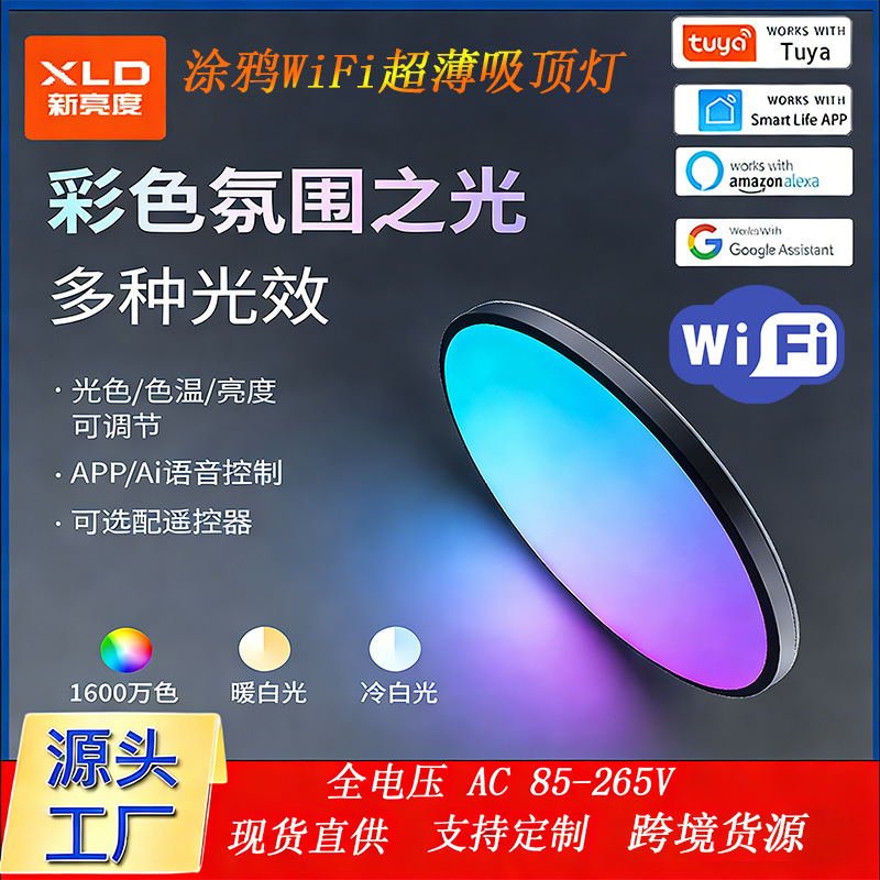 Graffiti WIFI smart ceiling light Alexa Google ultra-thin simple Bluetooth RGBCW colorful bedroom lights