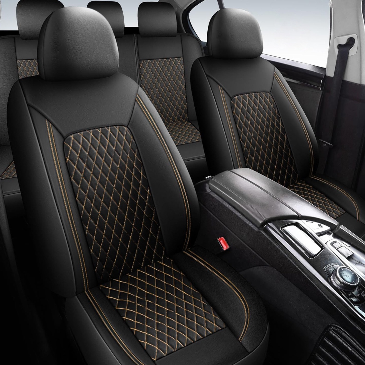New cross-border single-line diamond pattern PU leather universal car seat cover for Amazon, Temu, Mercado Libre, Mexico