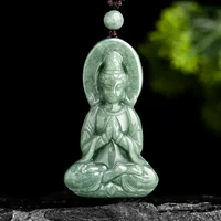 Натуральные товары Изумрудные бобы трехмерные Guanyin Bodhisattva кулон нефритовый кулон Нефритовое ожерелье женское оптом