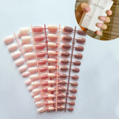 Solid Color Striped Armored Long Round Head Nail Art without Base Coat and No UV Gloss False Nail Stickers