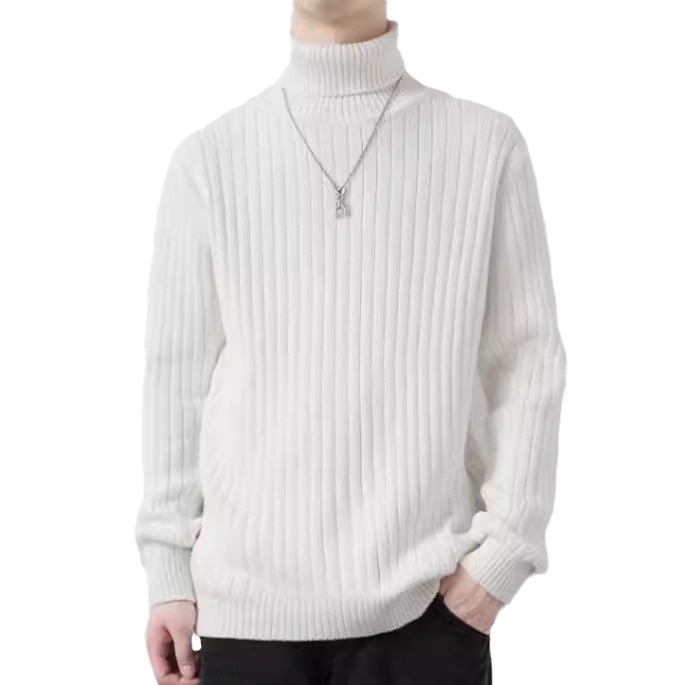 Férfi ruházat őszi és téli garbós pulóver divatos karcsúsított vastagított nagy alsó vonalú pulóver ifjúsági hosszú ujjú egyszínű pulóver_voghion.com